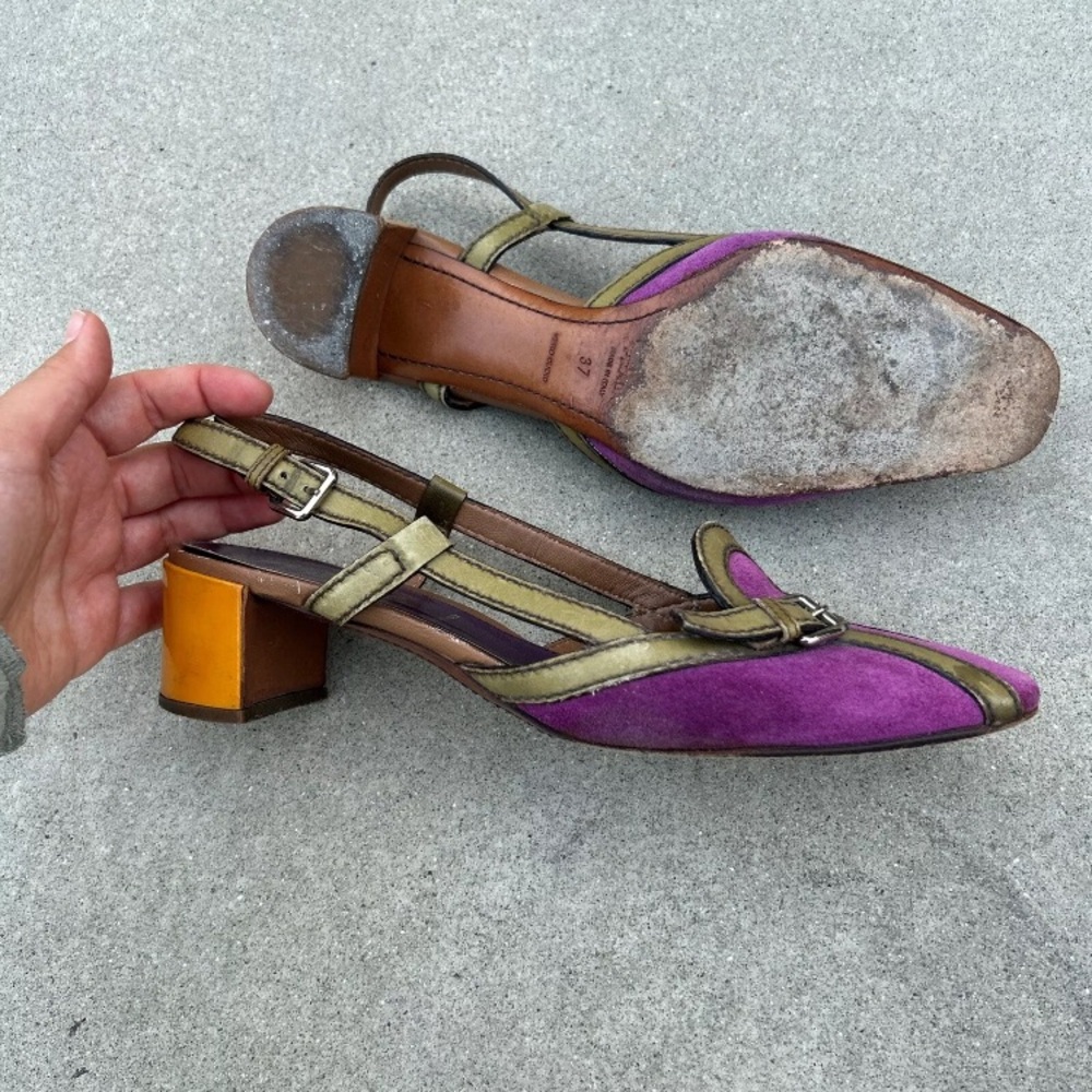 Vintage 2000s PRADA Colorblock Slingback Block Heel 37 - Picture 4 of 6